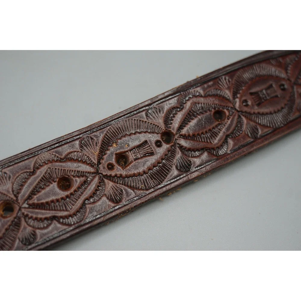 Vintage Tooled Leather Western Belt Brown Horseshoe C Buckle Mexico Mens 38